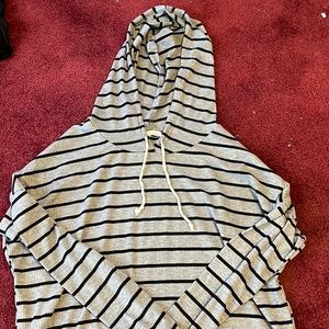 Black and grey long sleeve shirt with hood